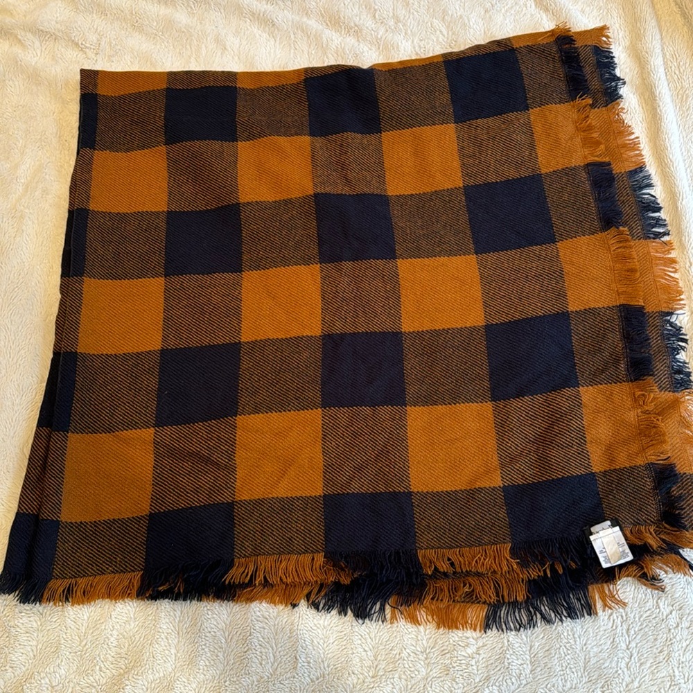 Madewell Brown and blue check blanket scarf